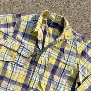Polo Ralph Lauren‎ Mens Shirt Small Yellow Blue Plaid Button Down Long Sleeve